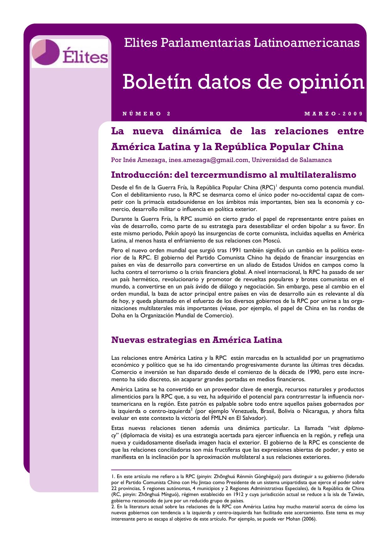 La nueva dinamica de las relaciones entre America Latina y la Republica Popular China